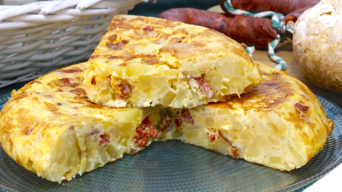 A Spanish Omelette with added chorizo for a spicy twist.